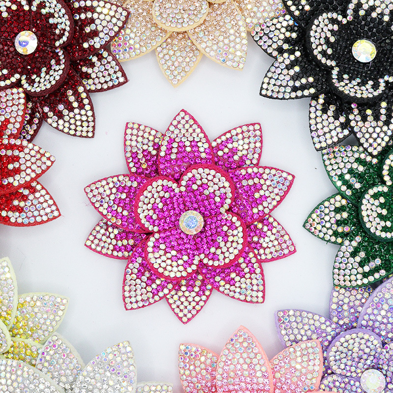 7.6*7.6cm 3D Flower Diamond Rhinestone Patches for Clothes Custom