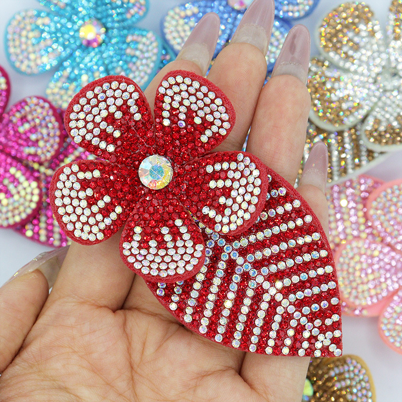 9*5.6cm 3D Flower Leafs Jeweled Diamond Applique Factory