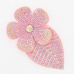 9*5.6cm 3D Flower Leafs Jeweled Diamond Applique Factory