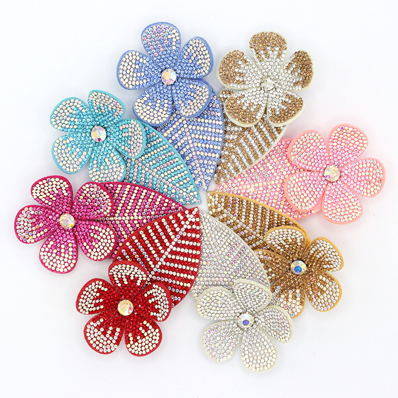 9*5.6cm 3D Flower Leafs Jeweled Diamond Applique Factory