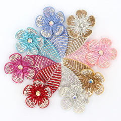9*5.6cm 3D Flower Leafs Jeweled Diamond Applique Factory