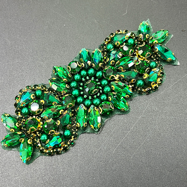 12*5.5cm Colorful Crystal Beaded Applique for Wedding Dress Factory