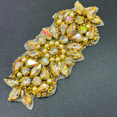 12*5.5cm Colorful Crystal Beaded Applique for Wedding Dress Factory