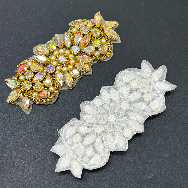 12*5.5cm Colorful Crystal Beaded Applique for Wedding Dress Factory