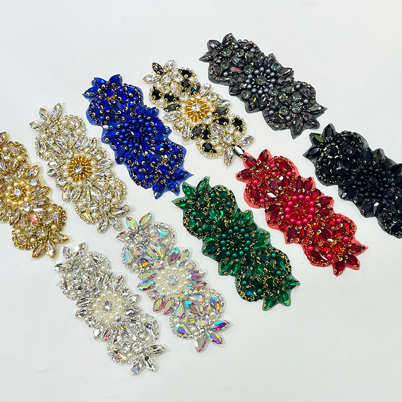 12*5.5cm Colorful Crystal Beaded Applique for Wedding Dress Factory