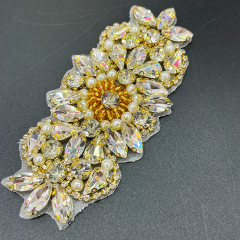 12*5.5cm Colorful Crystal Beaded Applique for Wedding Dress Factory