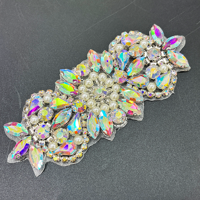 12*5.5cm Colorful Crystal Beaded Applique for Wedding Dress Factory