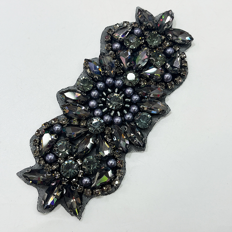 12*5.5cm Colorful Crystal Beaded Applique for Wedding Dress Factory