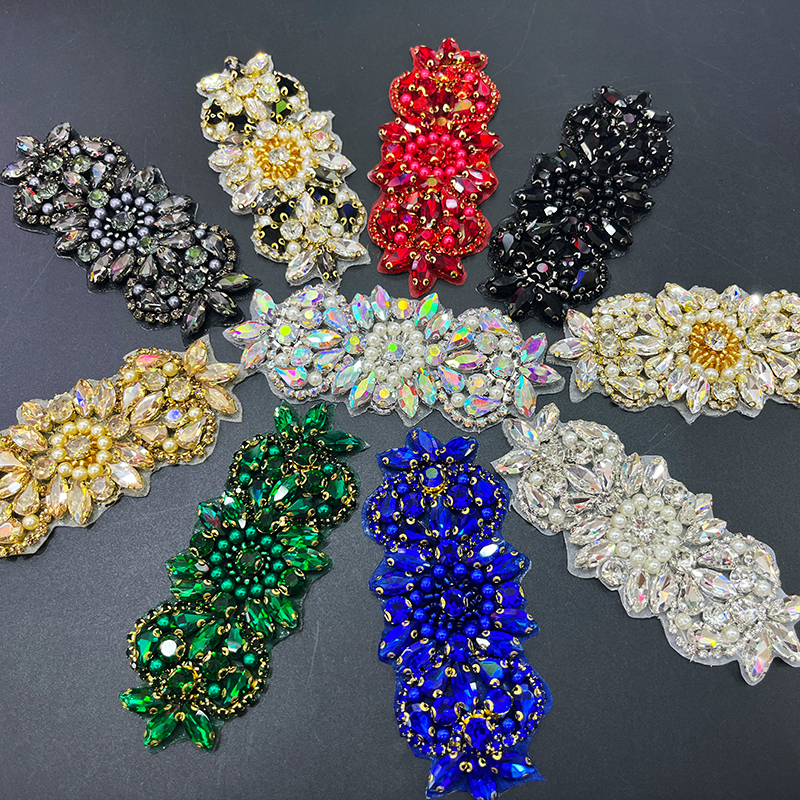 12*5.5cm Colorful Crystal Beaded Applique for Wedding Dress Factory
