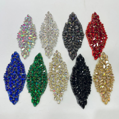 13.2*6.3cm Leaf Shaped Diamond Applique for Bridal Wedding Dress Exporter