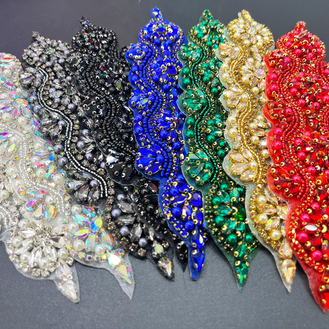 21*6cm Crystal Beaded Bridal Lace Appliques Manufacturer