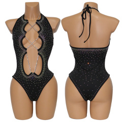 Bling Rhinestone Strap Bodysuit Aesthetic Stripper Outfits Exporter