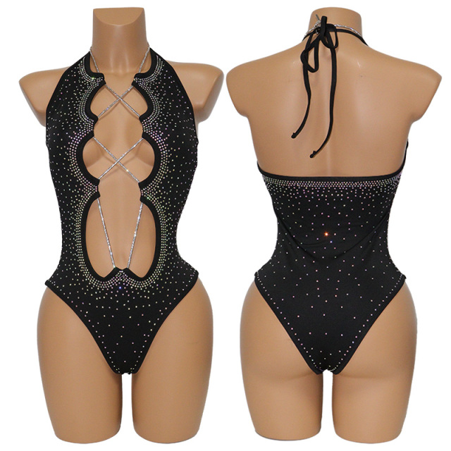 Bling Rhinestone Strap Bodysuit Aesthetic Stripper Outfits Exporter