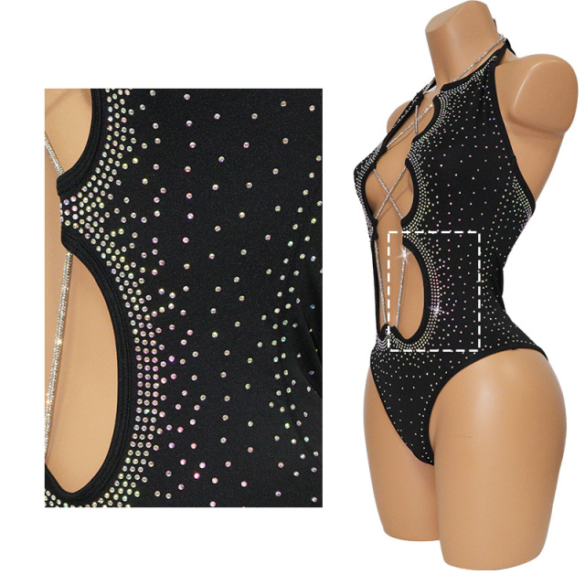 Bling Rhinestone Strap Bodysuit Aesthetic Stripper Outfits Exporter