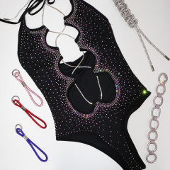 Bling Rhinestone Strap Bodysuit Aesthetic Stripper Outfits Exporter