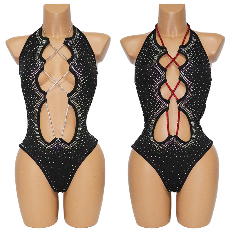 Bling Rhinestone Strap Bodysuit Aesthetic Stripper Outfits Exporter