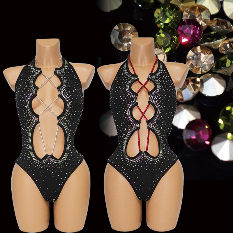 Bling Rhinestone Strap Bodysuit Aesthetic Stripper Outfits Exporter
