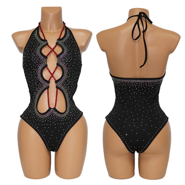 Bling Rhinestone Strap Bodysuit Aesthetic Stripper Outfits Exporter