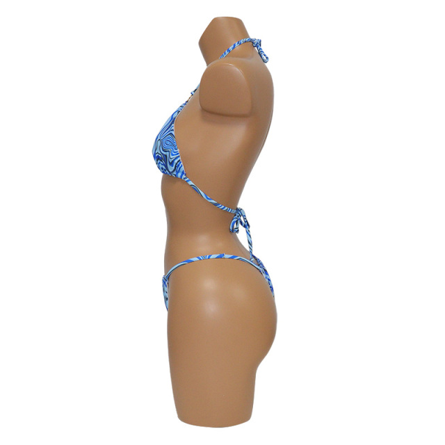 Blue Stripe Printed Triangle Bathing Suit Custom