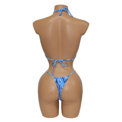 Blue Stripe Printed Triangle Bathing Suit Custom