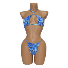 Blue Stripe Printed Triangle Bathing Suit Custom
