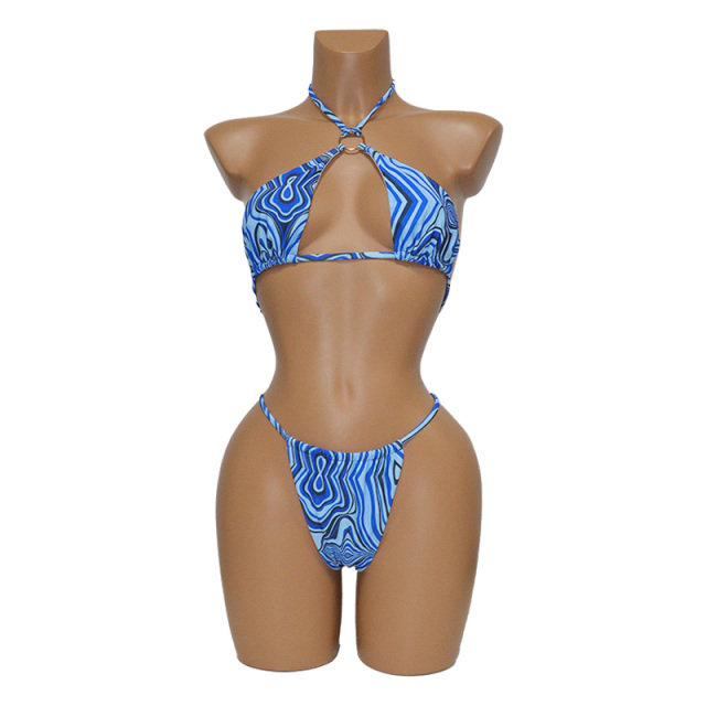 Blue Stripe Printed Triangle Bathing Suit Custom
