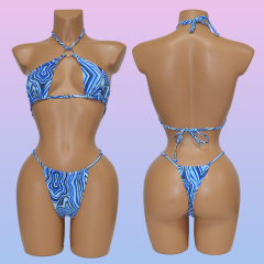 Blue Stripe Printed Triangle Bathing Suit Custom