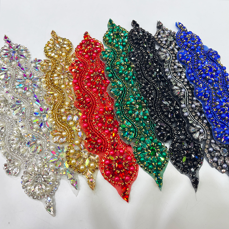 21*6cm Crystal Beaded Bridal Lace Appliques Manufacturer
