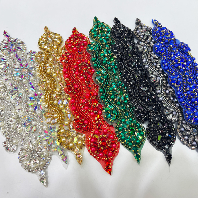 21*6cm Crystal Beaded Bridal Lace Appliques Manufacturer