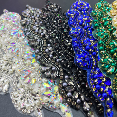 21*6cm Crystal Beaded Bridal Lace Appliques Manufacturer
