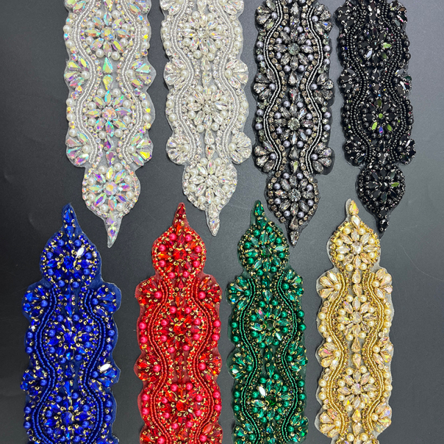 21*6cm Crystal Beaded Bridal Lace Appliques Manufacturer