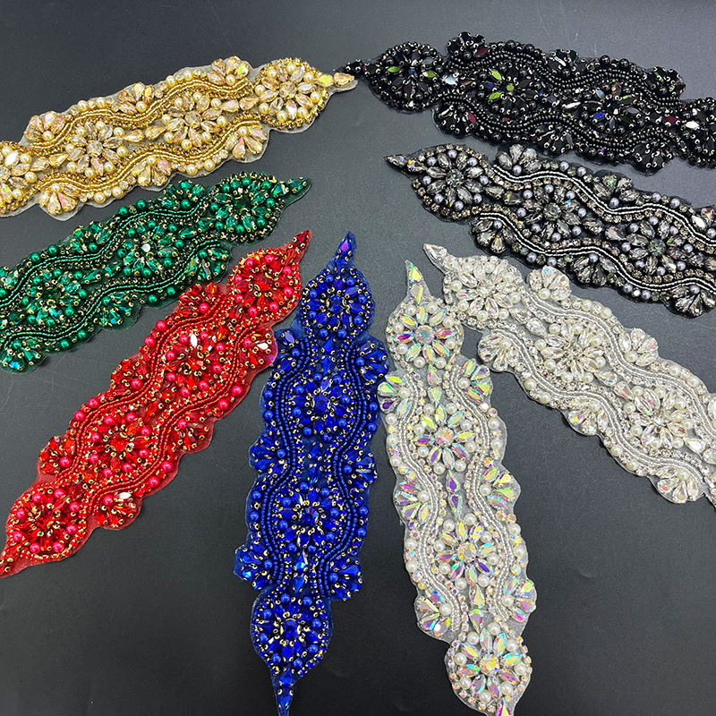 21*6cm Crystal Beaded Bridal Lace Appliques Manufacturer