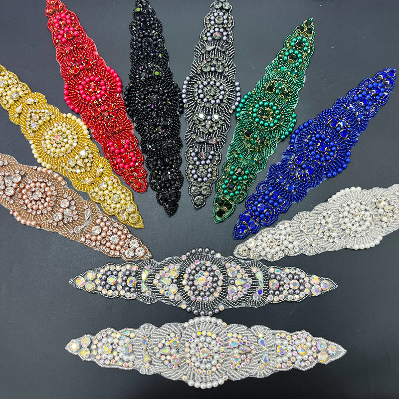 22*6cm Shiny Rhinestone Beaded Bridal Applique Supplier
