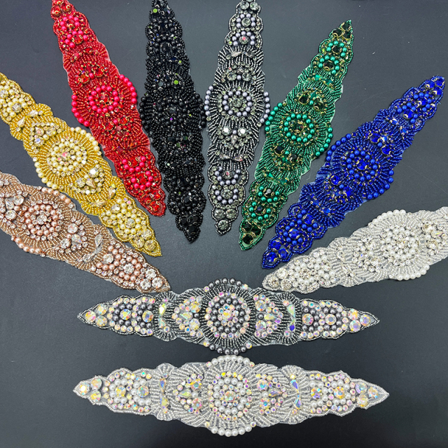 22*6cm Shiny Rhinestone Beaded Bridal Applique Supplier