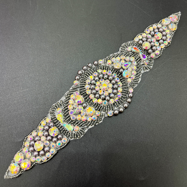 22*6cm Shiny Rhinestone Beaded Bridal Applique Supplier