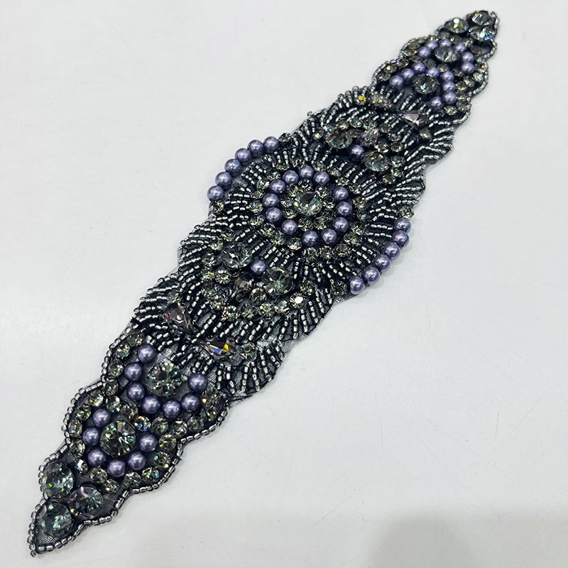 22*6cm Shiny Rhinestone Beaded Bridal Applique Supplier