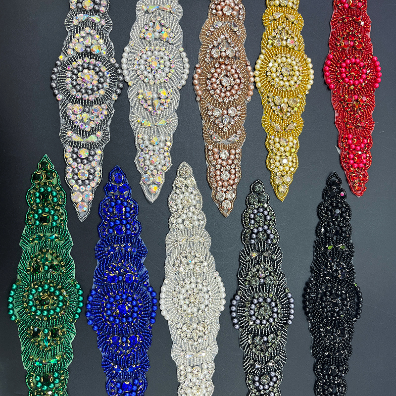 22*6cm Shiny Rhinestone Beaded Bridal Applique Supplier