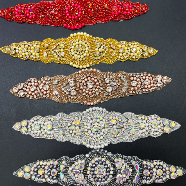 22*6cm Shiny Rhinestone Beaded Bridal Applique Supplier