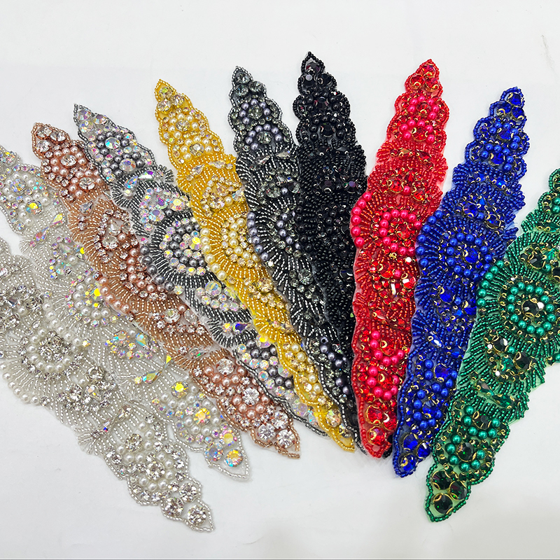 22*6cm Shiny Rhinestone Beaded Bridal Applique Supplier