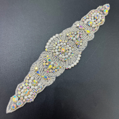 22*6cm Shiny Rhinestone Beaded Bridal Applique Supplier
