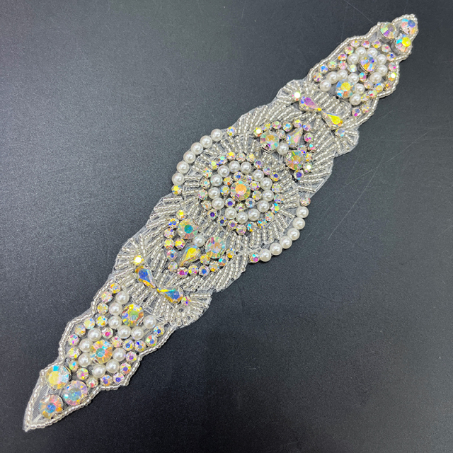 22*6cm Shiny Rhinestone Beaded Bridal Applique Supplier