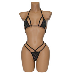 Black Bling Exotic Dancewear Two Piece Bikini with Rhinestone Factory