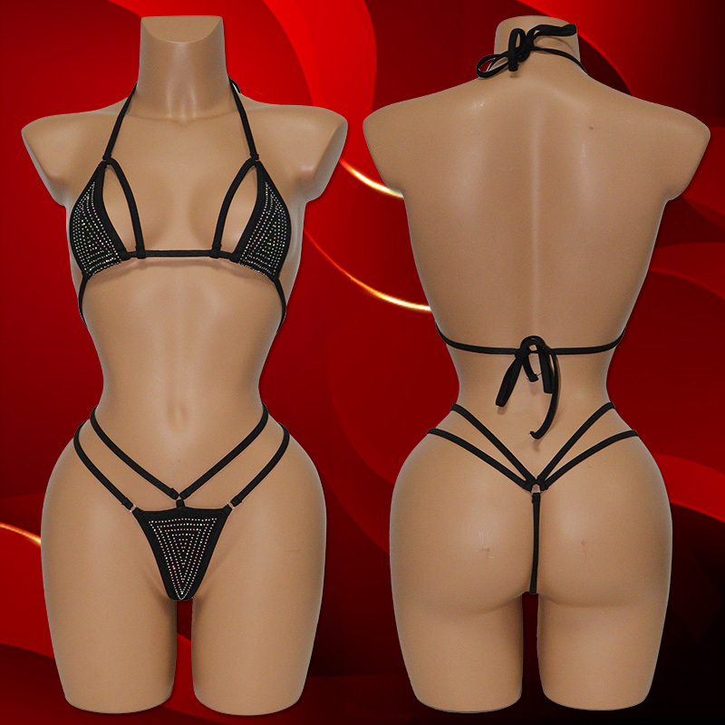 Black Bling Exotic Dancewear Two Piece Bikini with Rhinestone Factory