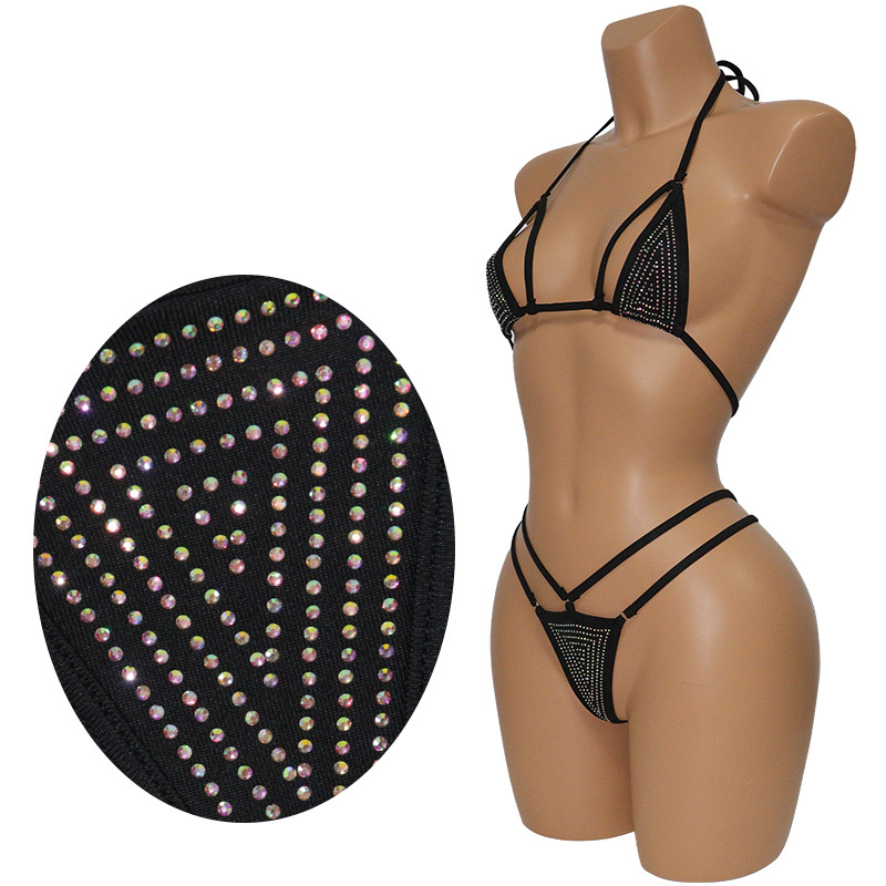 Black Bling Exotic Dancewear Two Piece Bikini with Rhinestone Factory