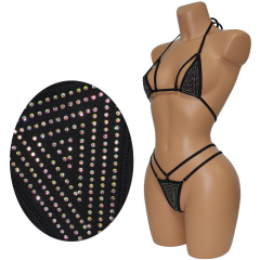 Black Bling Exotic Dancewear Two Piece Bikini with Rhinestone Factory