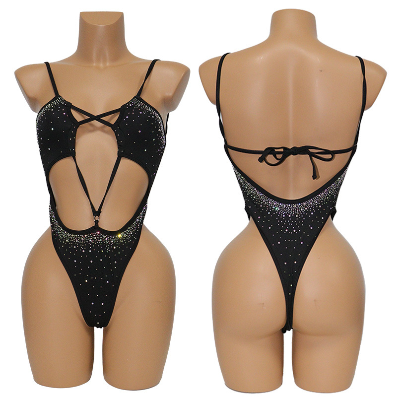 Diamond Bedazzled Hollow Out Dance Wear Stripper Swimsuits Exporter