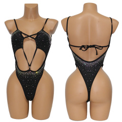 Diamond Bedazzled Hollow Out Dance Wear Stripper Swimsuits Exporter