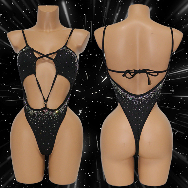 Diamond Bedazzled Hollow Out Dance Wear Stripper Swimsuits Exporter