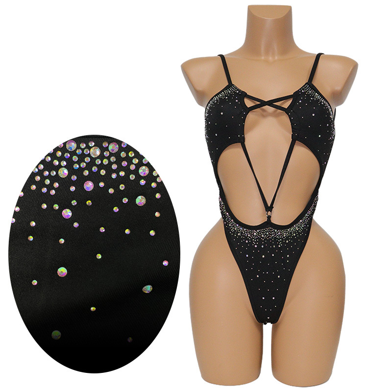 Diamond Bedazzled Hollow Out Dance Wear Stripper Swimsuits Exporter