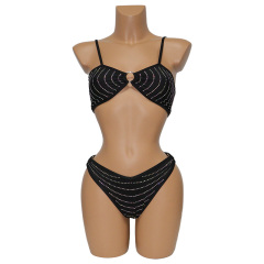 Black Jeweled Micro Bandeau Bikini Exotic Dancer Outfits Manufacturer